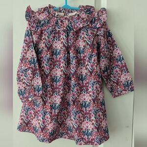 Jacadi Paris Pink Liberty Floral Ruffle Collar Long Sleeve Dress Girls Size 36M